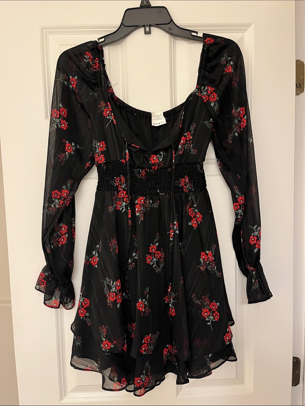 Red Floral Black Dress